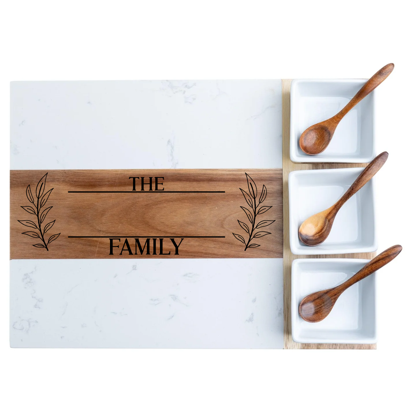 Family Name Marble & Acacia Charcuterie Board Gift Set (11-Piece)