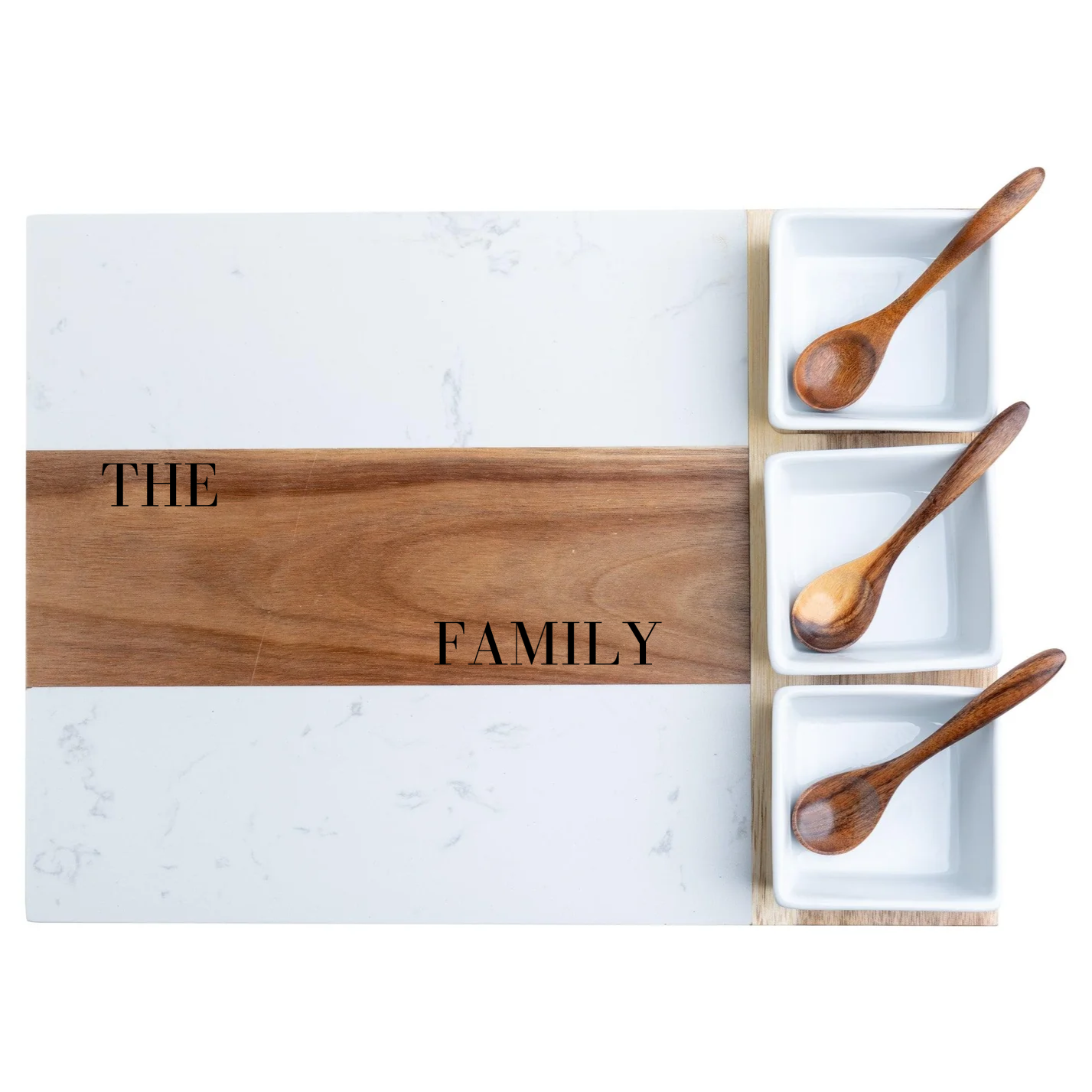 Family Name Marble & Acacia Charcuterie Board Gift Set (11-Piece)