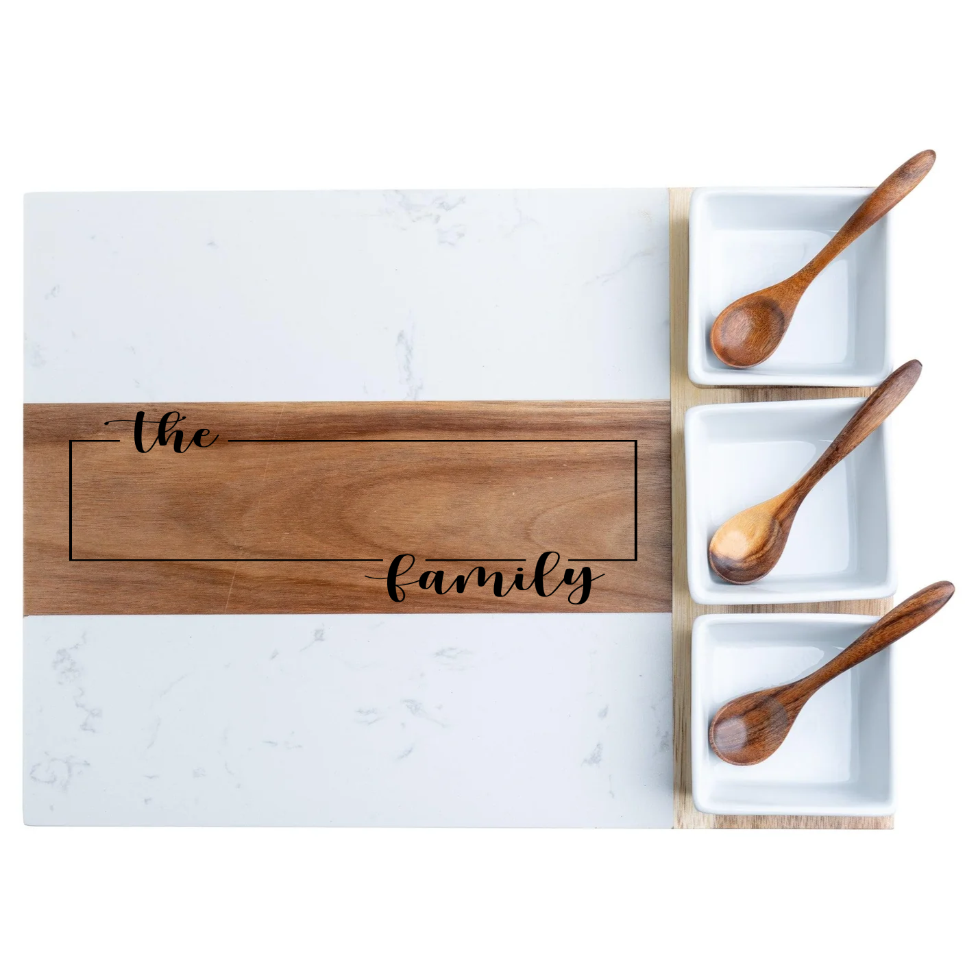 Family Name Marble & Acacia Charcuterie Board Gift Set (11-Piece)