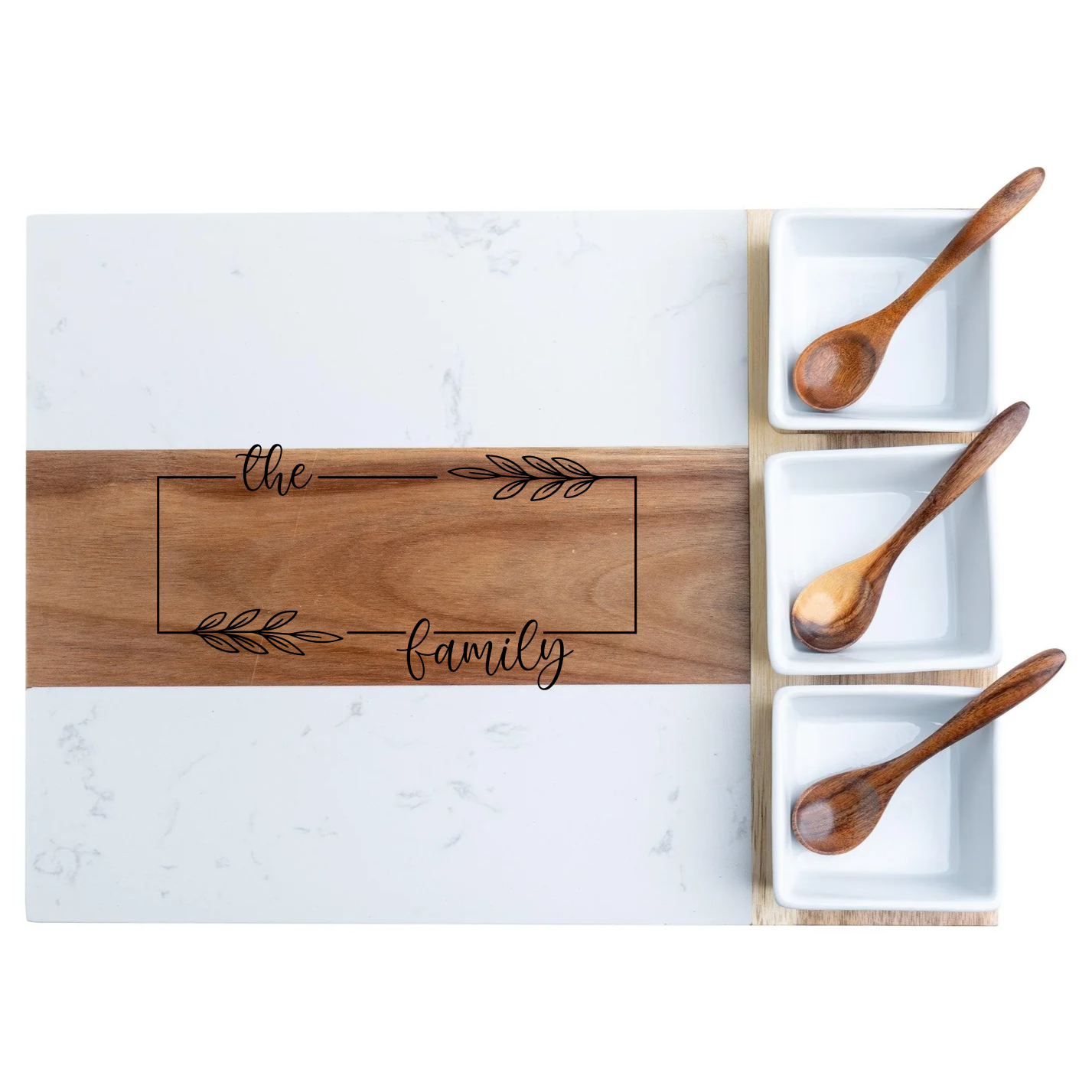 Family Name Marble & Acacia Charcuterie Board Gift Set (11-Piece)