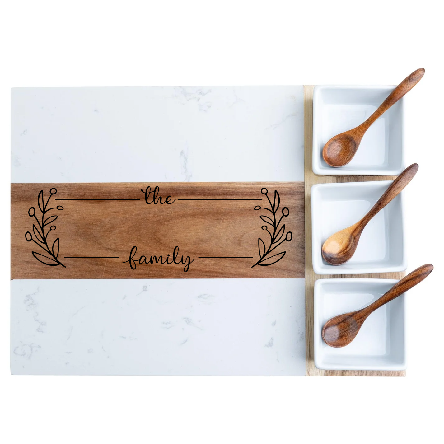 Family Name Marble & Acacia Charcuterie Board Gift Set (11-Piece)