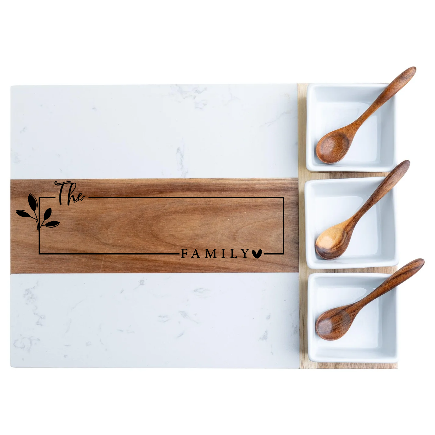 Family Name Marble & Acacia Charcuterie Board Gift Set (11-Piece)