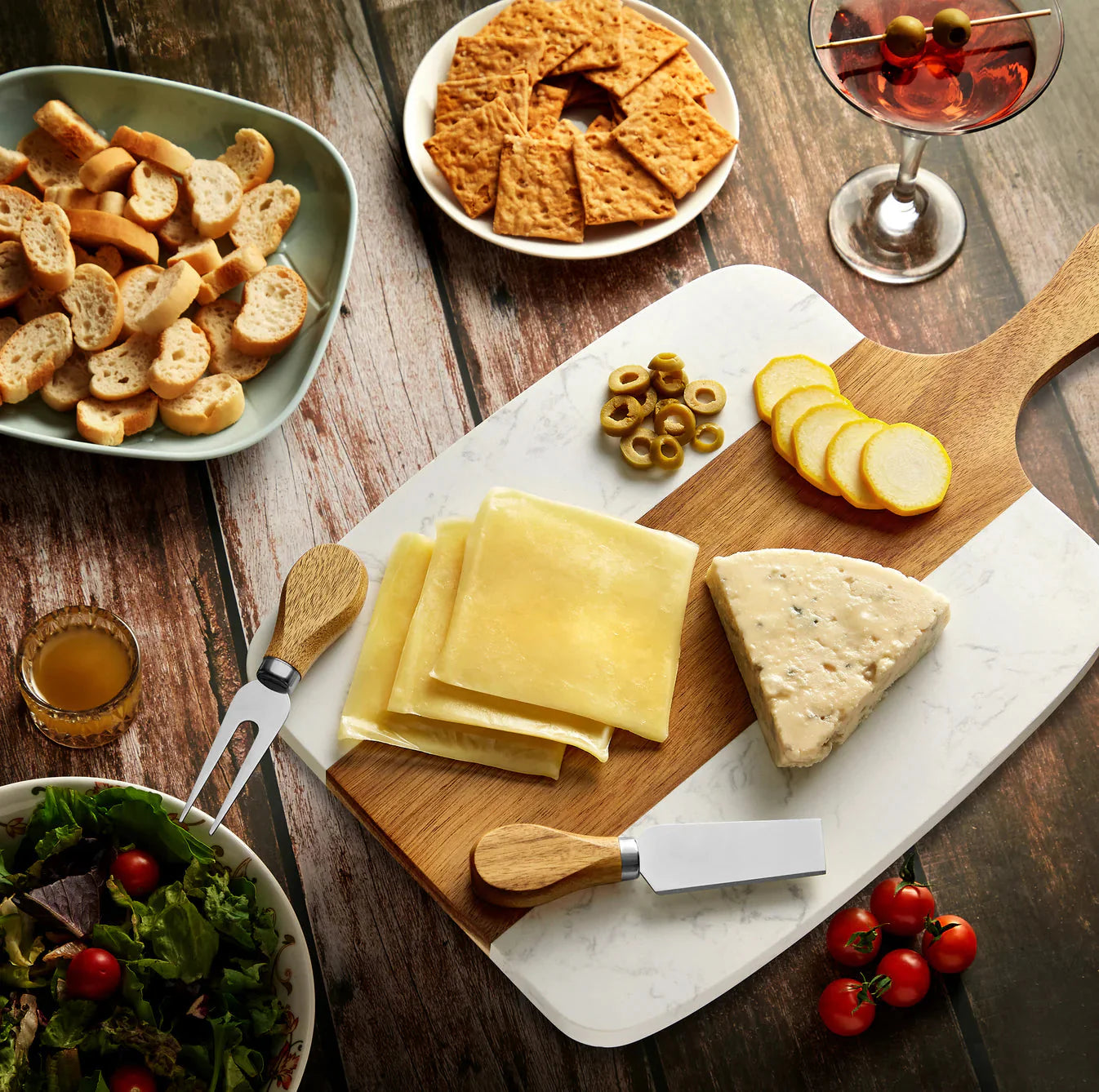 Marble & Acacia Cheese Board 5pc Set