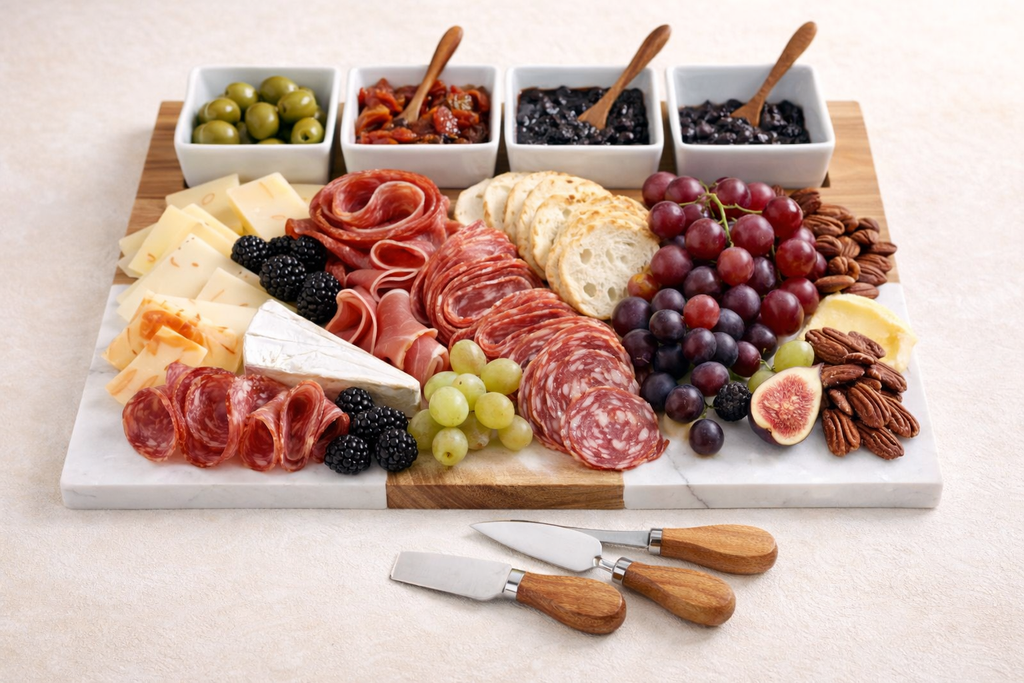 Family Name Marble & Acacia Charcuterie Board Gift Set (11-Piece)