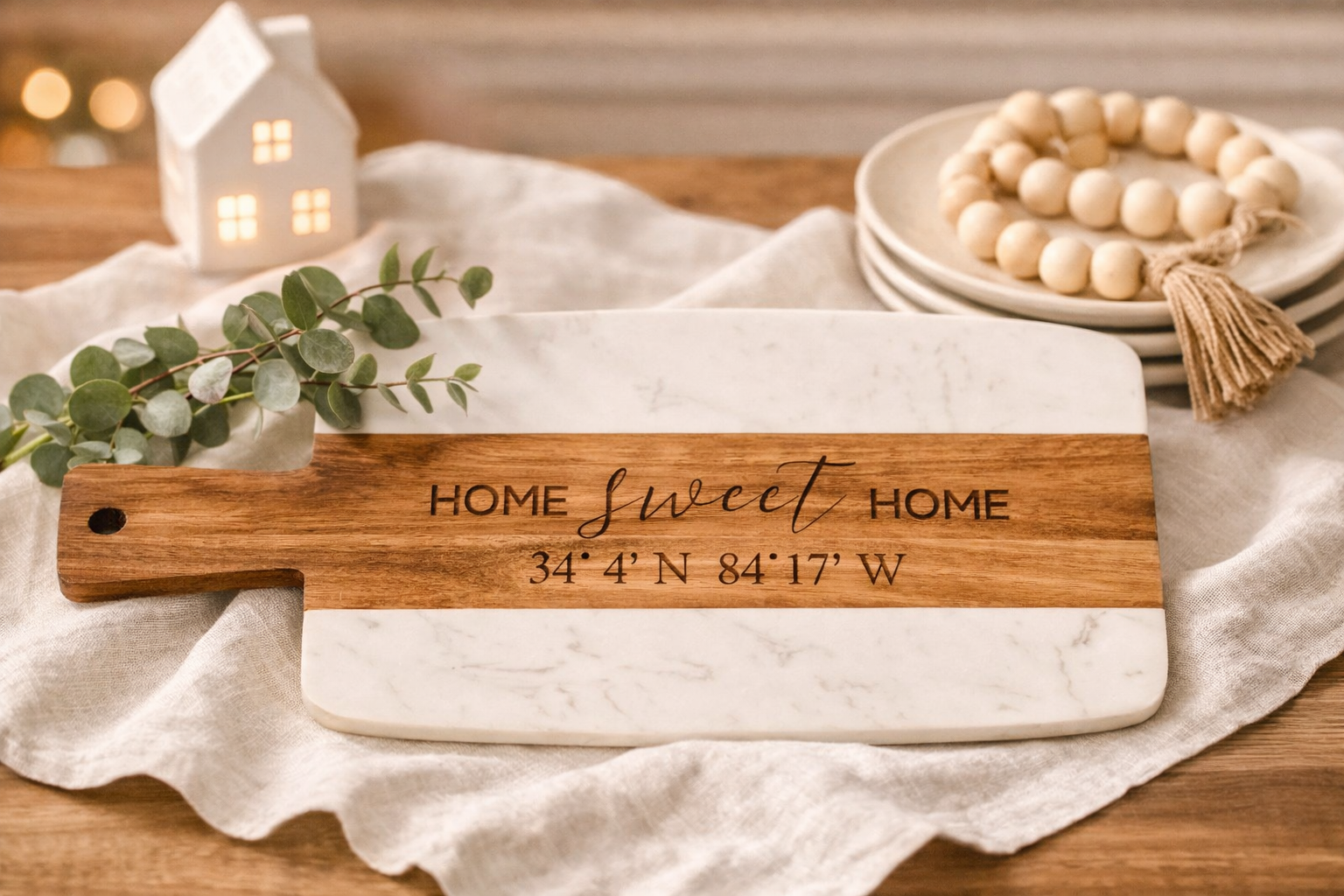 Personalized Marble & Acacia Serving Board