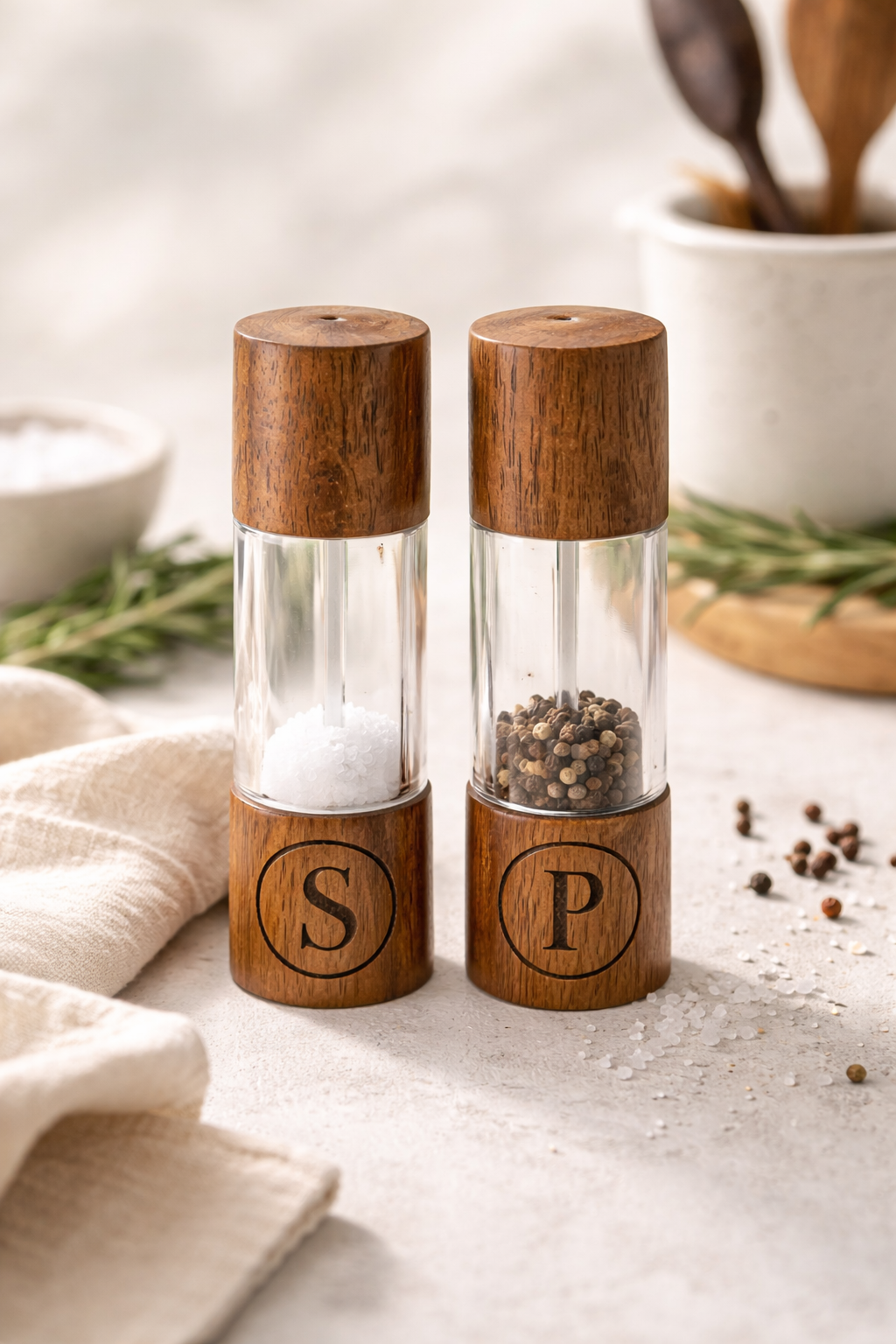Acacia Wood Salt & Pepper Grinder Set