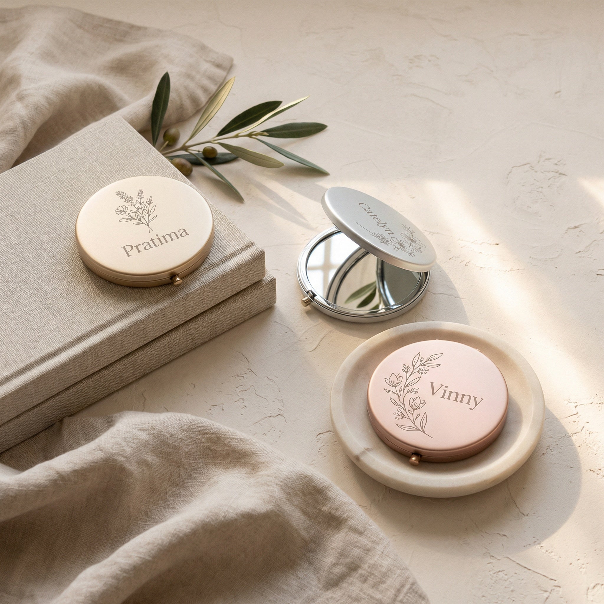 Personalized Birth Flower Compact Mirror