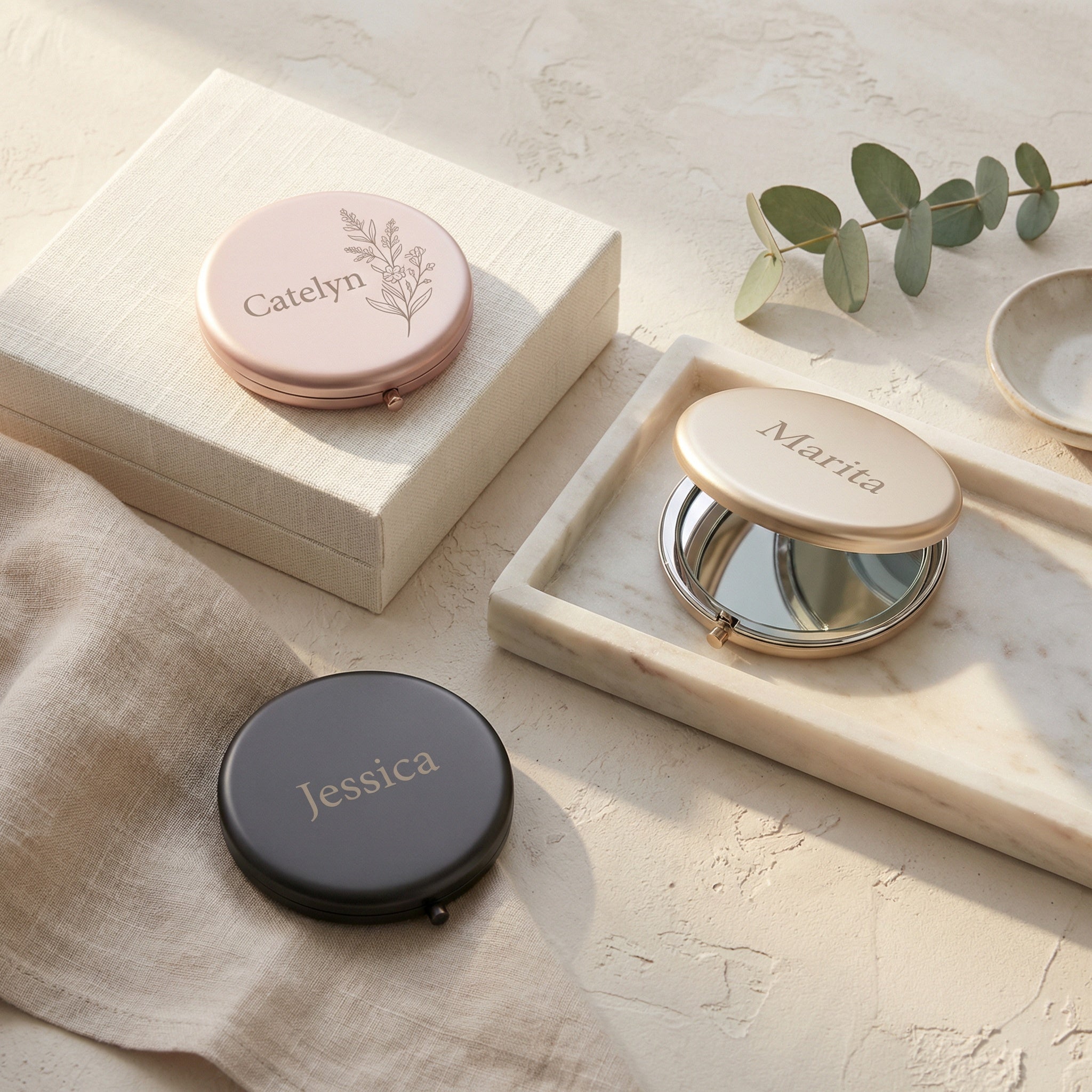 Personalized Birth Flower Compact Mirror