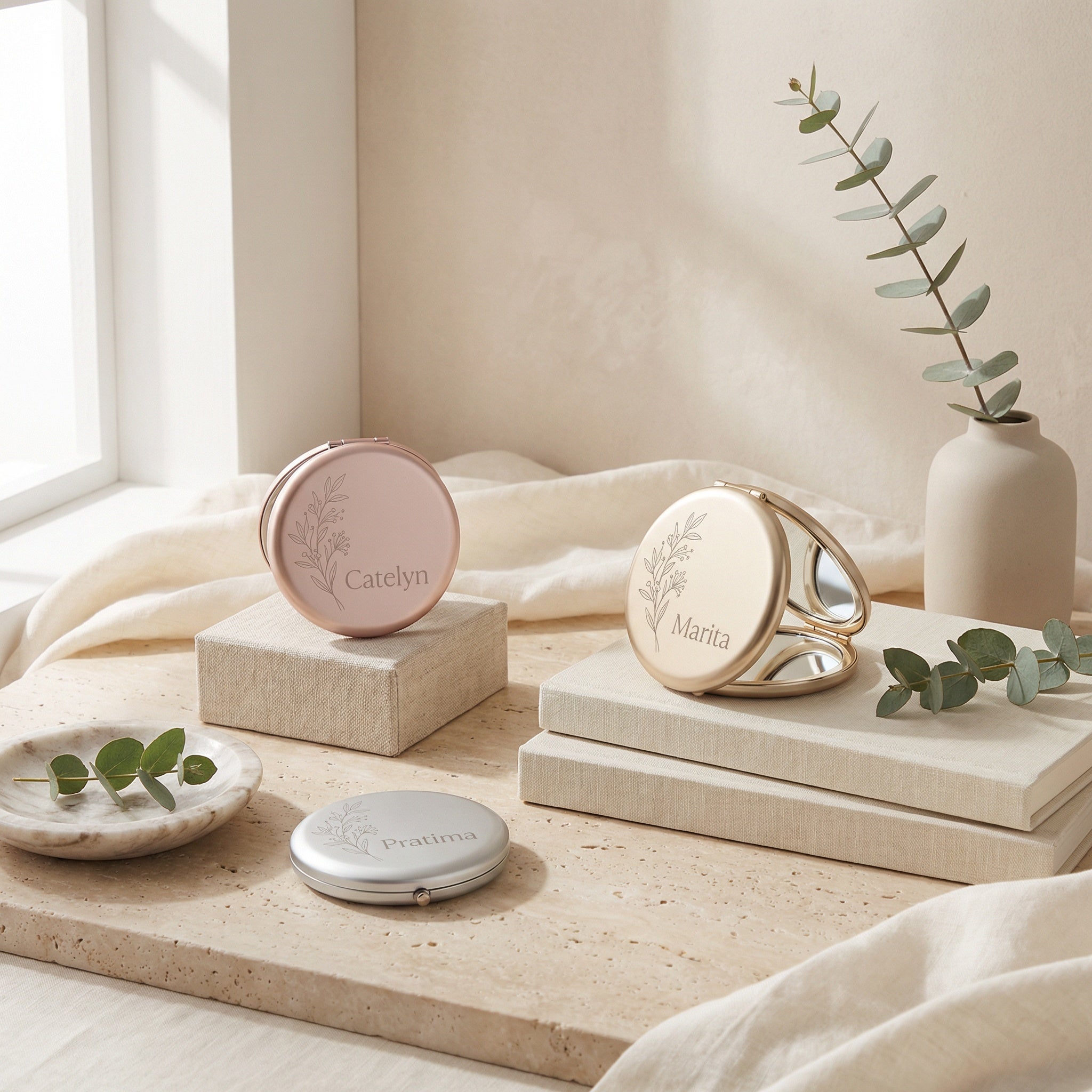 Personalized Birth Flower Compact Mirror