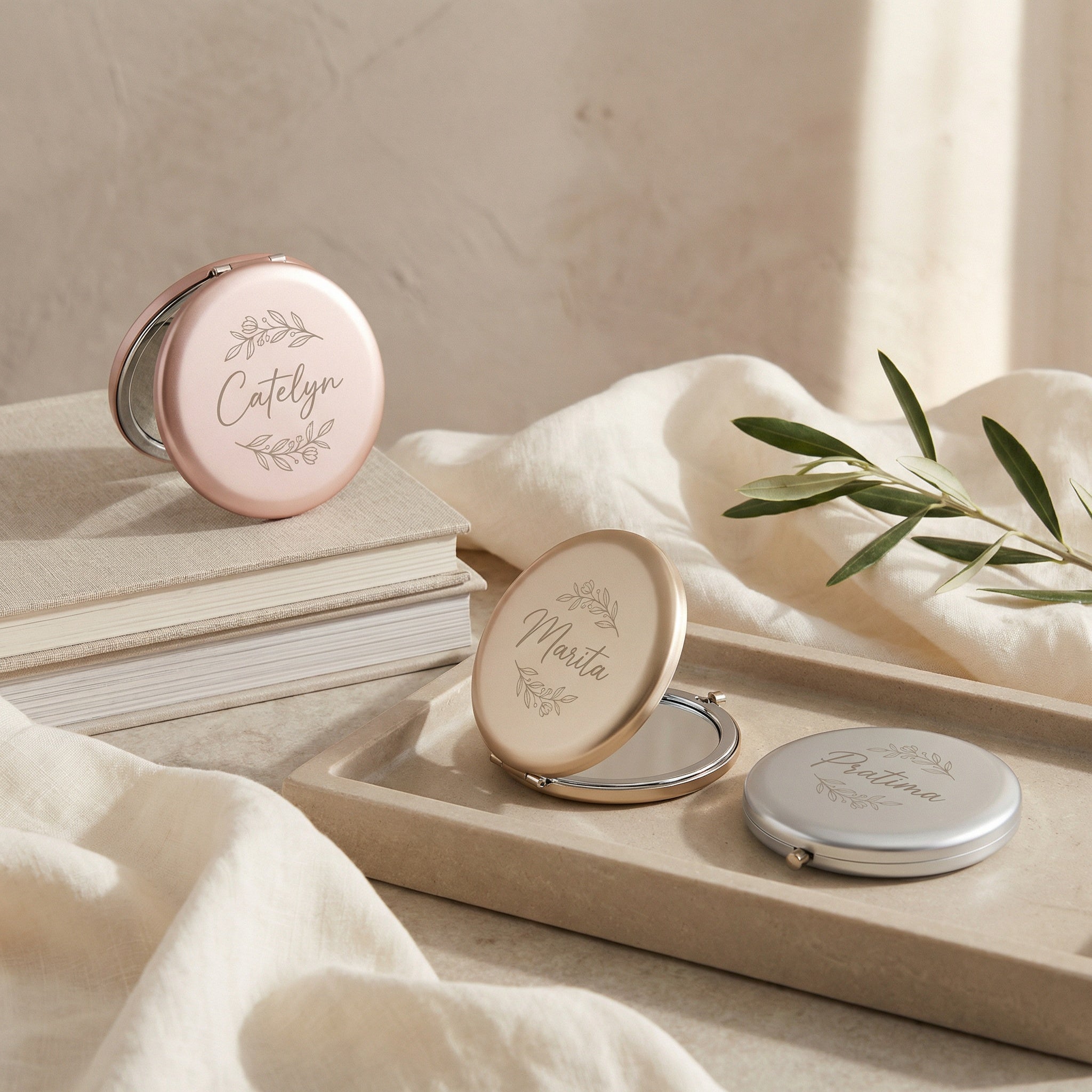 Personalized Birth Flower Compact Mirror