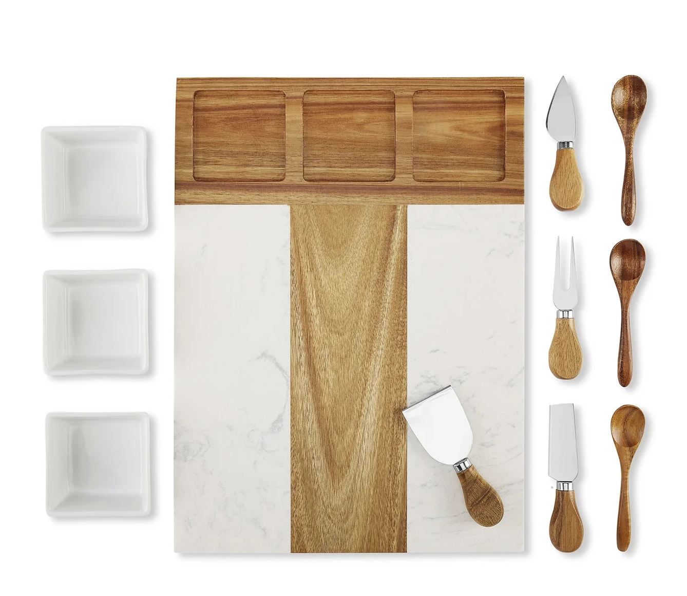 Family Name Marble & Acacia Charcuterie Board Gift Set (11-Piece)
