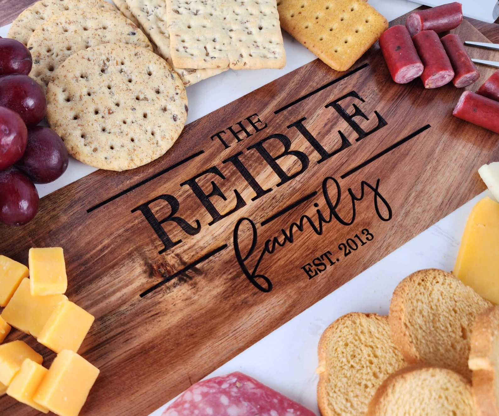 Family Name Marble & Acacia Charcuterie Board Gift Set (11-Piece)