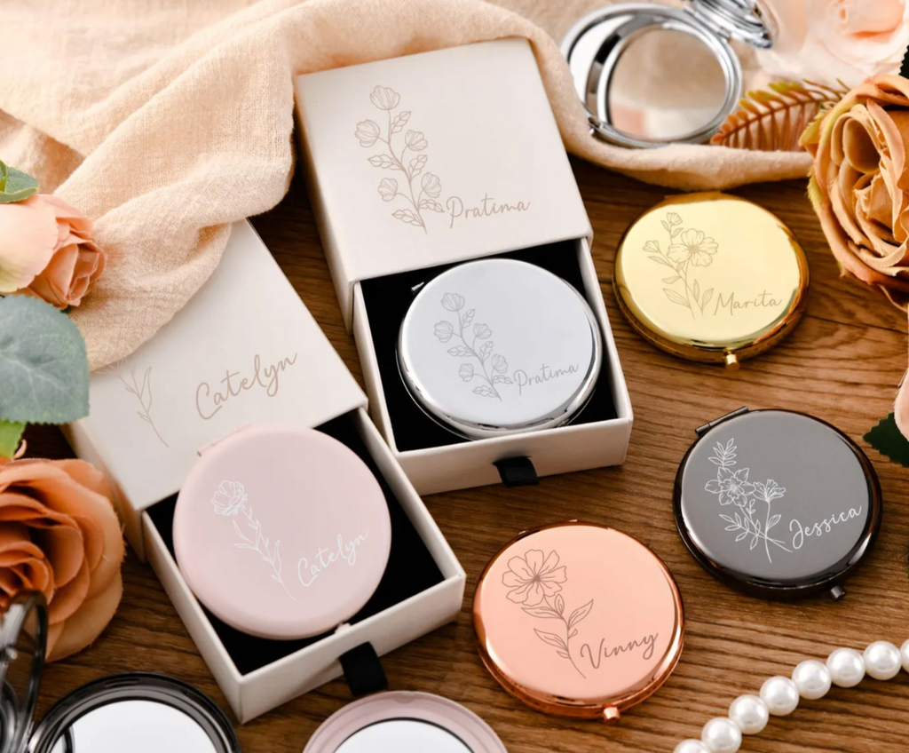Personalized Birth Flower Compact Mirror