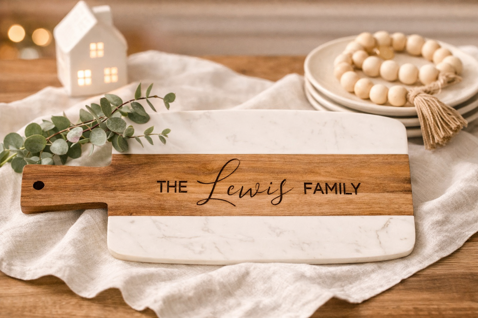 Personalized Marble & Acacia Serving Board
