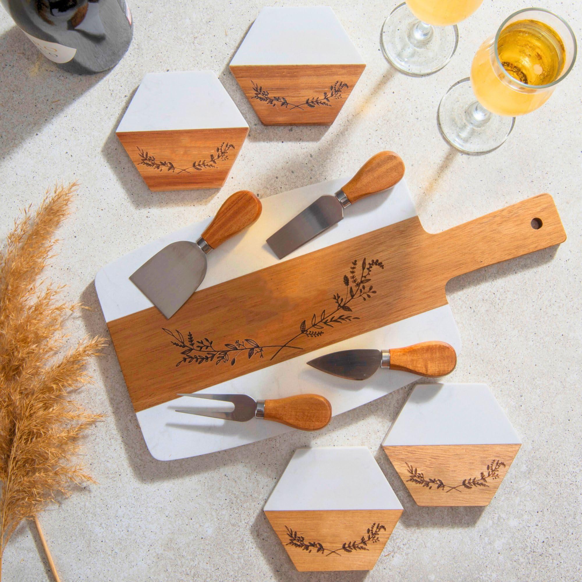 Marble & Acacia Cheese Board 5pc Set