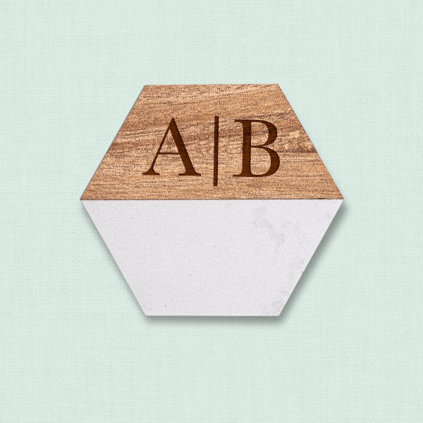 Personalized Coaster Set of 4, Marble and Acacia Wood, Wedding Gift, Housewarming, Home Decor, Entertaining