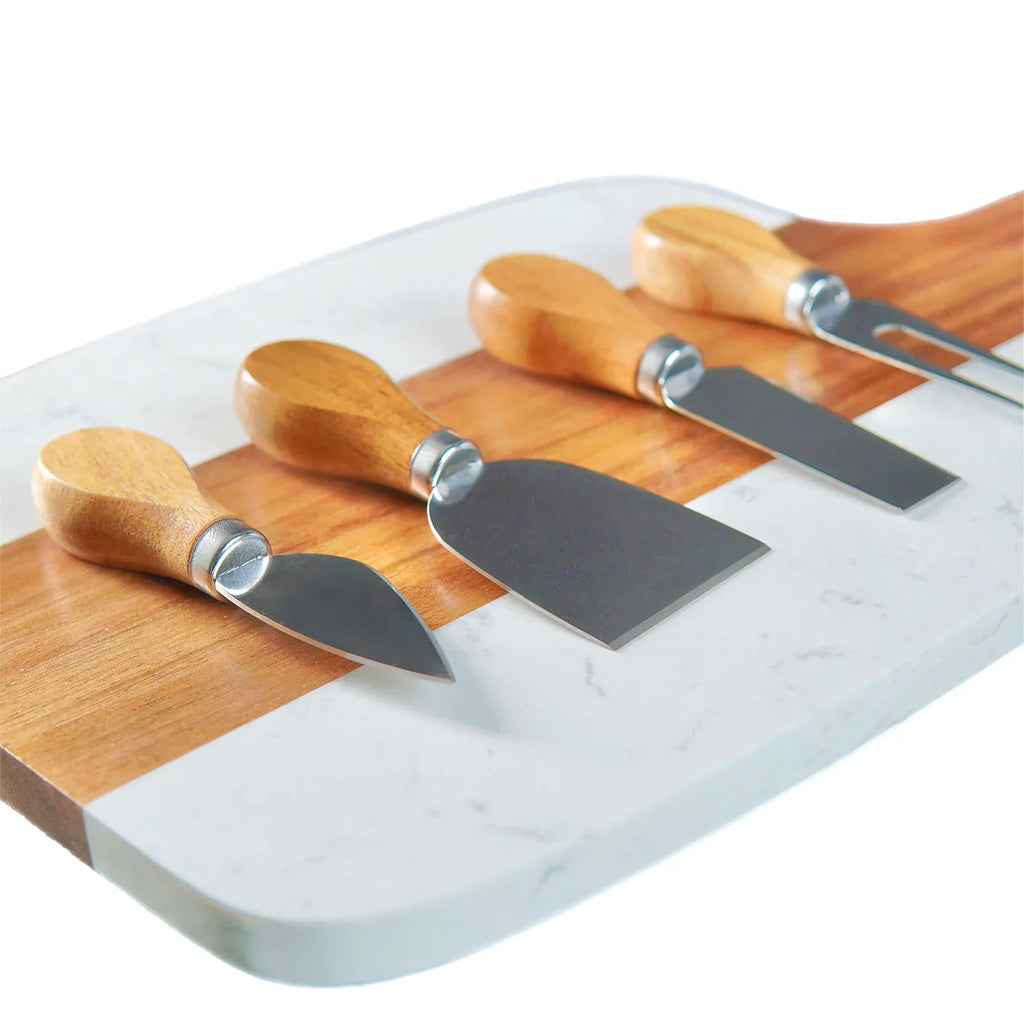 Marble & Acacia Cheese Board 5pc Set